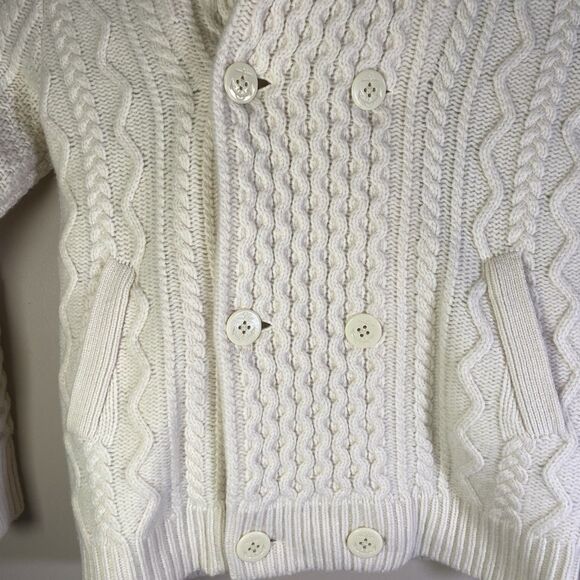 J Crew Merino Wool Shawl Collar Irish Aran Fisherman Cardigan Sweater Men XS - Picture 2 of 16